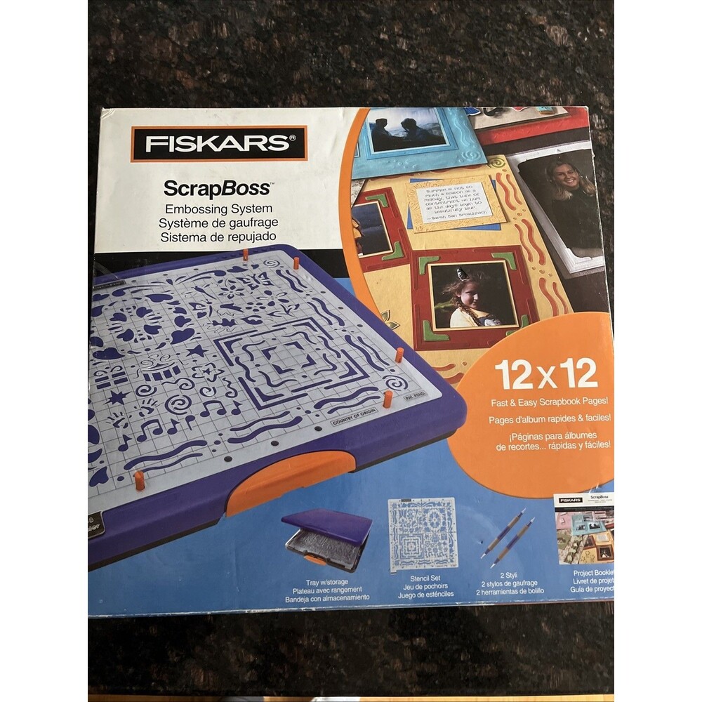 Fiskars ︱12x12 ︱ScrapBoss Embossing System with Tray, Stencils, Stylus & Booklet
